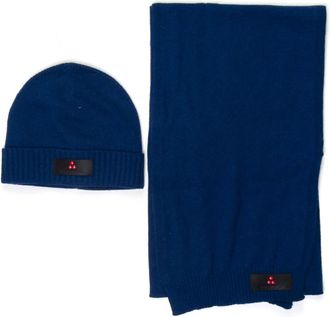 Peuterey Accessoires, Heren, Blauw, ONE Size, Wol, Gift PTY Sjaal en Muts Set