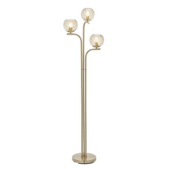 Loops Floor Lamp Light - Satin Brass & Champagne Lustre Glass - 3 x 25W E14 golf in Clear