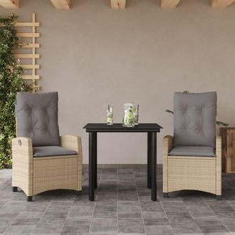 vidaXL Set Comedor De Jard&iacute;n 3 Pzas Con Cojines Rat&aacute;n Sint&eacute;tico Beige Vidaxl