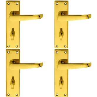 Loops 4x PAIR Straight Victorian Lever on Bathroom Backplate 150 x 43mm Polished Brass in Metallics