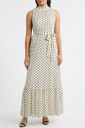 Julia Jordan Polka Dot Sleeveless Gown in Ivory/Black at Nordstrom, Size 12