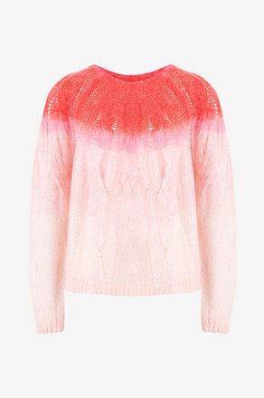 Forte_Forte Loch- und Zopfstrickpullover aus Mohair in Tie-and-Dye-Optik