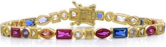 Rachel Glauber 14K Gold Plated with Multi-Color Varied-Shape Cubic Zirconia Tennis Bracelet