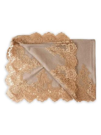 Janavi India lace-trimmed scarf - women - Wool - One Size - Brown