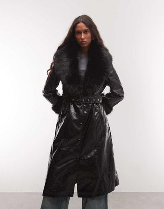Azalea Wang Azalea Wang - Kaya - Trench nero con finiture in pelliccia sintetica