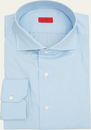 Isaia Mens Solid Long-Sleeve Cotton Dress Shirt