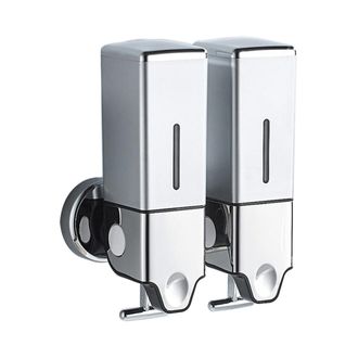 OEM Dispensador De Jab&oacute;n Manual De Pared Con Doble Botella Plateada