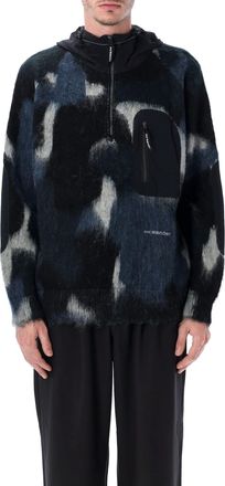 And Wander Mix Shaggy Knit Hoodie In Wool-mohair Blend