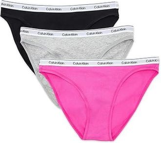 Calvin Klein Underwear Icon Logo Bikini 3-Pack Womens Underwear Black/Grey Heather/Stunning Orchid : MD (US 8-10), Cotton/Elastane