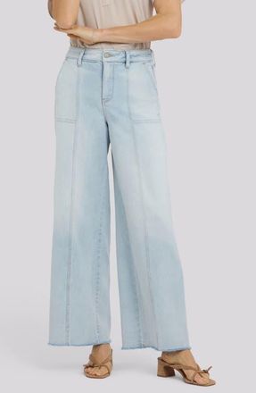NYDJ Simone Seamed Raw Hem High Waist Wide Leg Jeans in Desert Shoreline at Nordstrom, Size 12