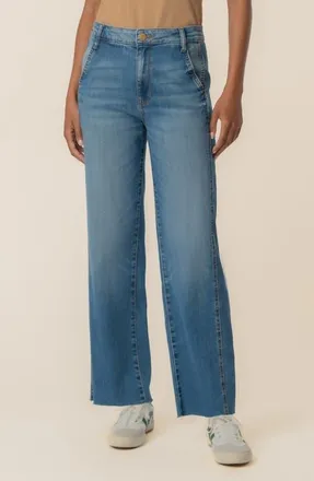 Kut from the Kloth Charlotte High Waist Raw Hem Wide Leg Jeans in Artisan at Nordstrom, Size 16