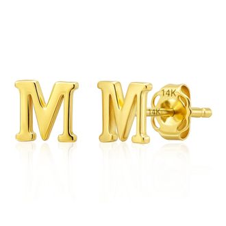 MAX + STONE 14k Yellow or White Gold Small Script Initial Letter Stud Earrings