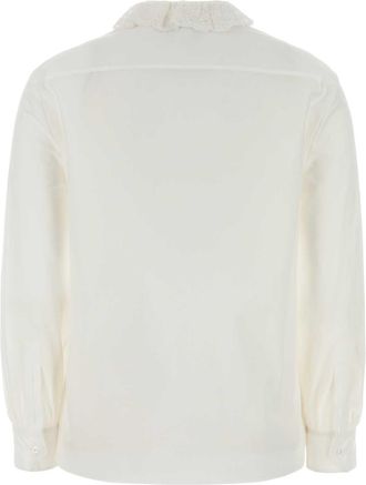 Saint Laurent Womens Lace-Collar Poplin Shirt White Cotton