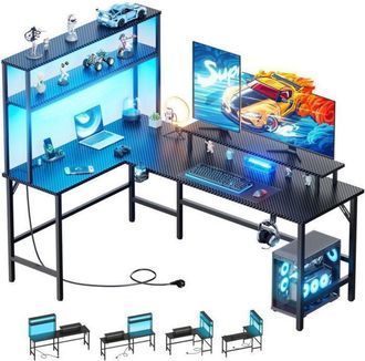 OEM Hlonone Bureau, Bureau Gaming Led 150 X 100 Cm, Con Almacenamiento, Mesa Gamer Con Toma De Corriente Integrada Y Puerto Usb, Negro