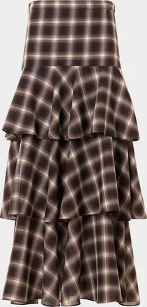 Akris Shelley Plaid Techno Wool-Blend Midi Skirt
