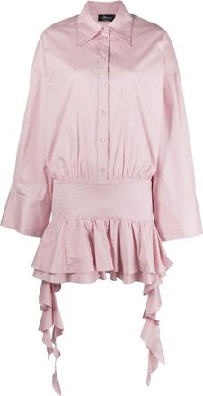 Blumarine dropped-waist ruffled shirtdress - women - Cotton - 42 - Pink