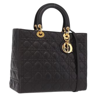 Dior Lady Dior Cannage Quilt Denim Brown Leather Handbag (Pre-Owned)