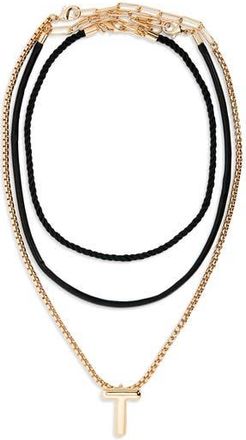 Open Edit Set of 3 Interchangeable Initial Pendant Necklaces in T- Black- Gold at Nordstrom Rack