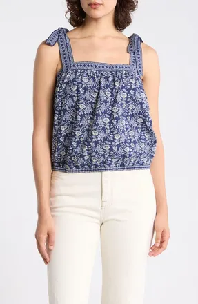 Max Studio Tie Strap Bubble Top in Navy Vintage Stencil at Nordstrom Rack, Size X-Small