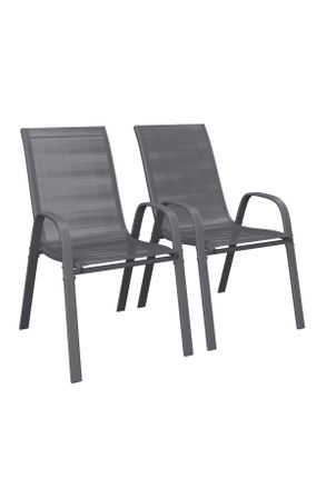 ambia GARDEN Gartensessel-Set, Anthrazit, Metall, Textil, U-Form, 54x90x72 cm, stapelbar, Gartenmöbel, Gartensessel, Gartenstühle