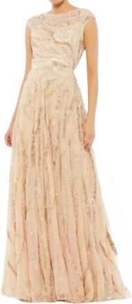 Mac Duggal Womens Embellished Tulle Gown In Beige Multi