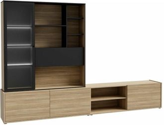 Home Heavenly Home Heavenly - Mueble Sal&oacute;n 304 Cm Ancho Ulises. Mueble Tv + Estanter&iacute;a Vitrina, Dise&ntilde;o Moderno Industrial. Color: Roble-negro