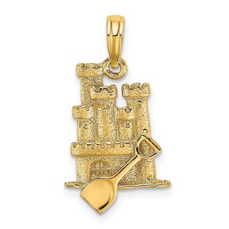 Diamond2Deal 14k Yellow Gold 3-D Sand Castle with Shovel Charm Pendant