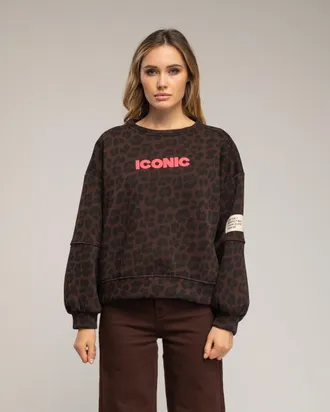 Tantra Sweatshirt met dierenprint en de tekst iconic in neonkleur