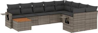 vidaXL Set De Sof&aacute;s De Jard&iacute;n 10 Pzas Con Cojines Rat&aacute;n Sint&eacute;tico Gris Vidaxl