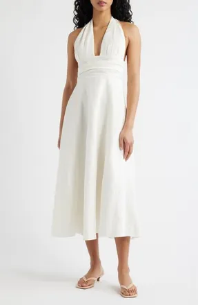 Faithfull The Brand Bianca Halter Linen Midi Sundress in White at Nordstrom, Size Large