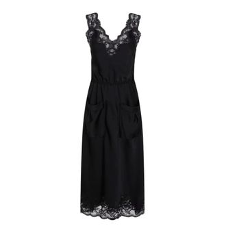 Paco Rabanne Vestido midi en sat&eacute;n de seda con detalles de encaje - Dresses - Mujer - Negro - S