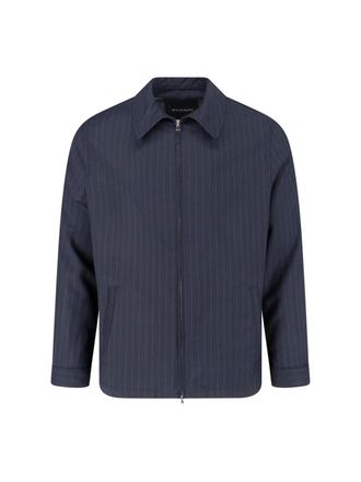 White Sand Black Pinstripe Virgin Wool Blend Jacket