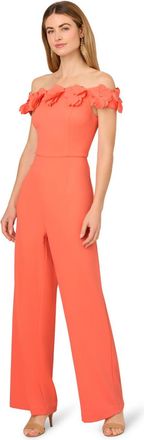 Adrianna Papell Womens Crepe Rosette Jumpsuit - Orange - Size 14 UK