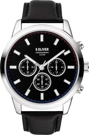s.Oliver Chronograaf Leren Horloge - Dames - Horloges - Grijs - ONE Size - Accessoires