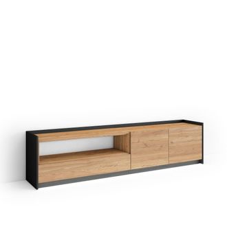 Skraut Home Mueble tv efecto madera roble y negro 207x37x50cm con led