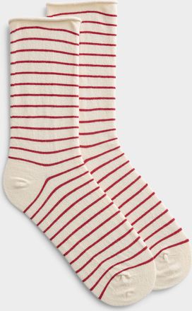 Simons Womens Striped rolled-hem socks