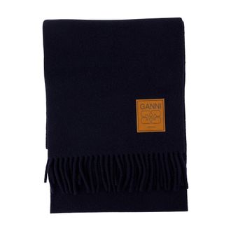 Ganni Double-Face Wool Scarf - Black