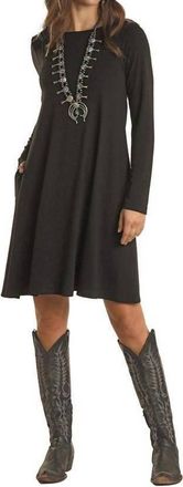 Panhandle Long Sleeve Knit Swing Dress In Black