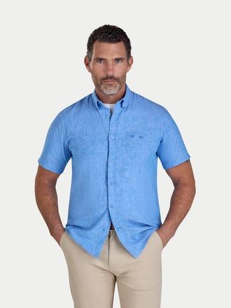 Raging Bull Short Sleeve Linen Blend Shirt in Electric Blue at Nordstrom, Size Xxx-Large