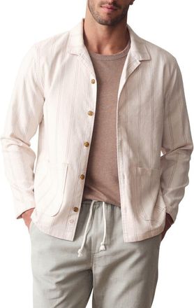 Marine Layer Sergio Hemp Blend Overshirt in Natural/Brown Stripe at Nordstrom, Size Xx-Large