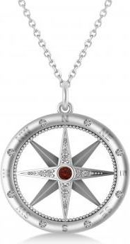Allurez Compass Pendant For Men Garnet & Diamond Accented 14k White Gold (0.38ct)