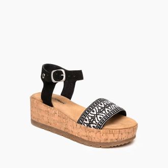 Minnetonka Womens Patrice Wedge Sandals In Black-White Multi