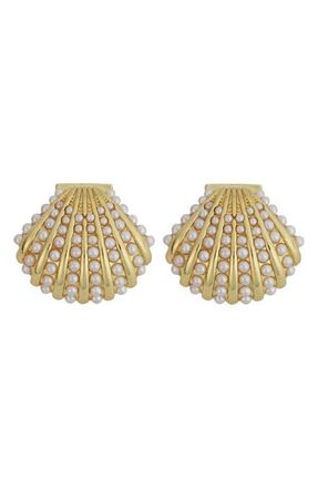 Panacea Faux Pearl Accent Shell Earrings in White at Nordstrom