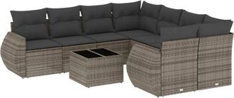 vidaXL Set De Muebles De Jard&iacute;n 9 Pzas Y Cojines Rat&aacute;n Sint&eacute;tico Gris Vidaxl