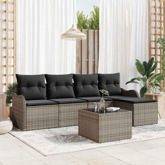vidaXL Vidaxl - Conjunto De Sof&aacute; De Jard&iacute;n Con Coj&iacute;n 6 Pcs Gris Polirat&aacute;n