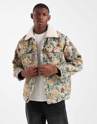 Redefined Rebel Giacca trucker jacquard mimetica squadrata verde