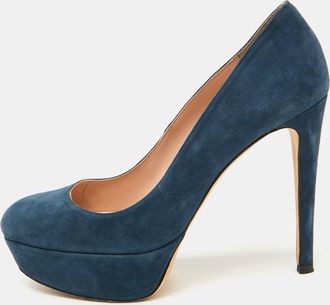 Stuart Weitzman Navy Blue Suede Platform Pumps Size 38.5