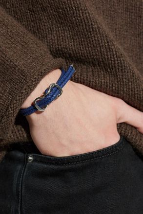 Bottega Veneta Leather Bracelet, Mens, Navy Blue