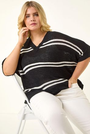 Roman Stripe V-Neck Knit Jumper