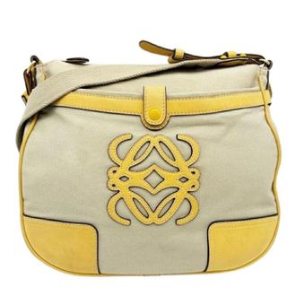 Loewe Pre-owned Canvas Shoulder Bag - Dames - Pre-owned - Beige - Maat: ONE Size Leer